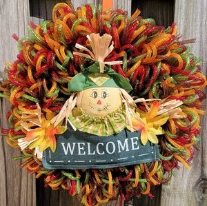 Autumn/Fall Mesh Scarecrow Wreath